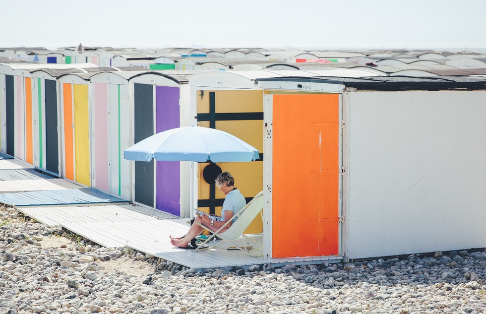 Colorful beach huts in Le Havre, France