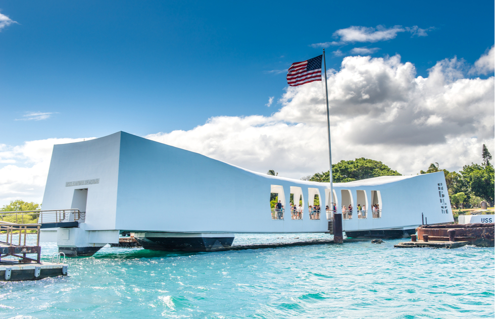 The USS Arizona Memorial in Pearl Harbor. Oahu, Hawaii.
