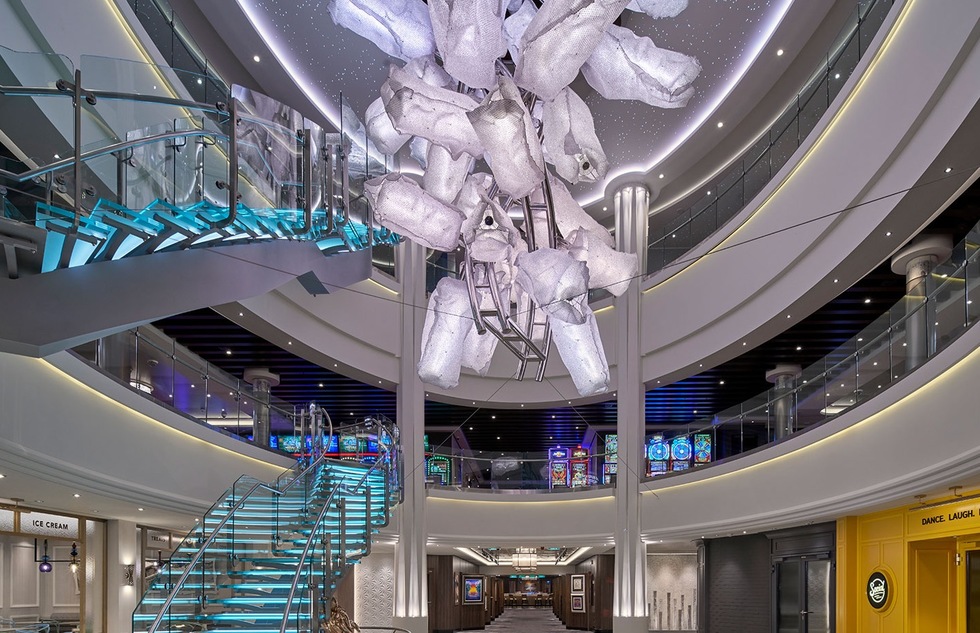 Central staircase on the Norwegian Encore cruise ship