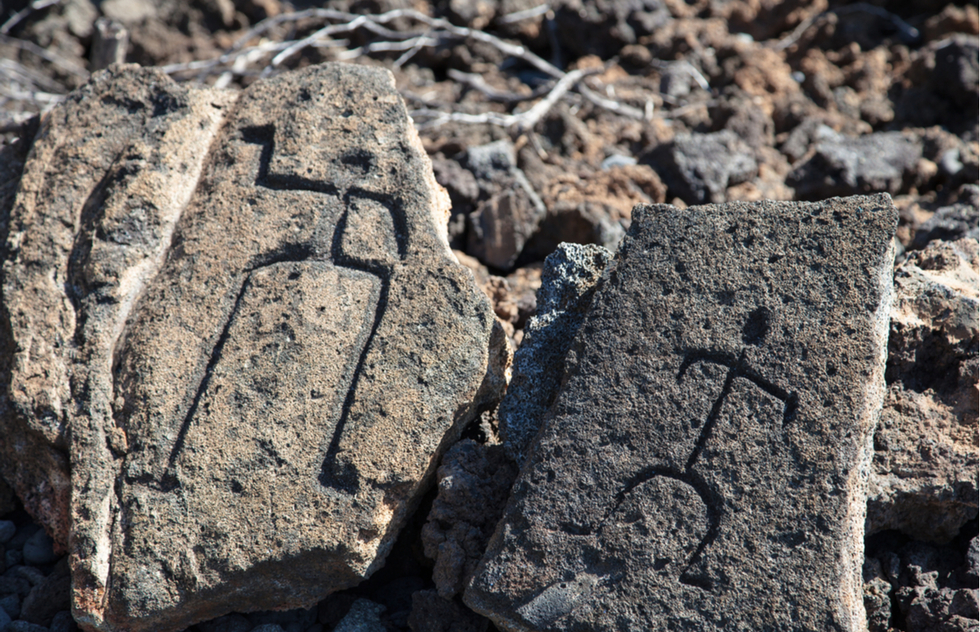 Petroglyphs at the Puako Petroglyph Archaeological District on the Big Island of Hawaii