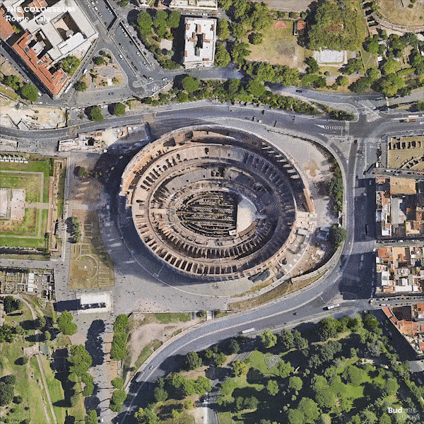 Overhead image of the Colosseum in Rome