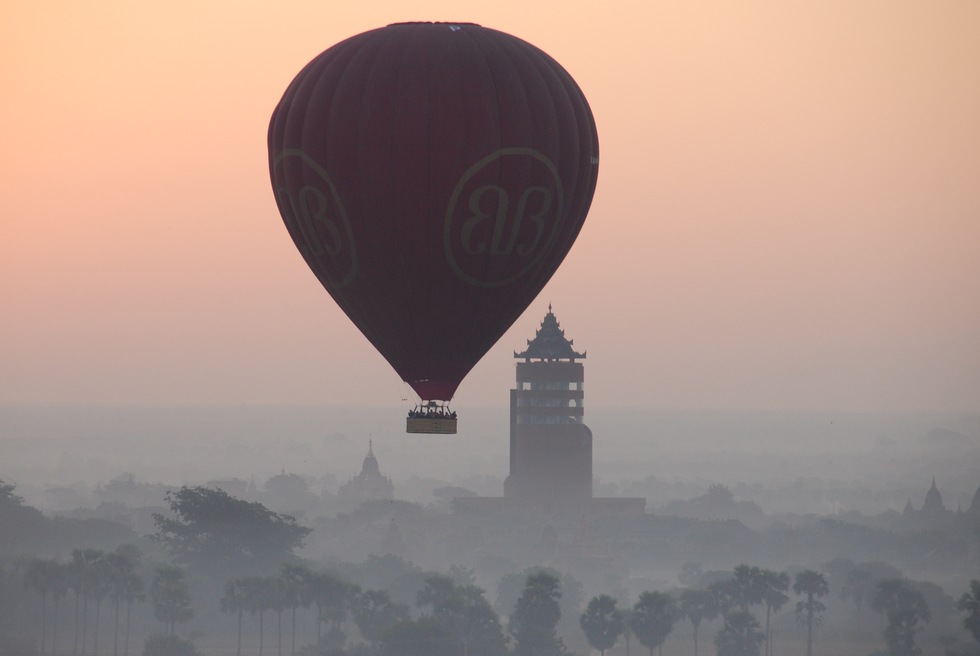 Hot air balloon over Bagan, Myanmar