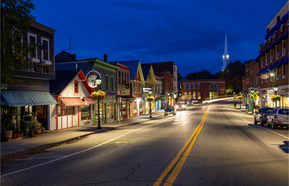 Downtown Camden, Maine in the evening