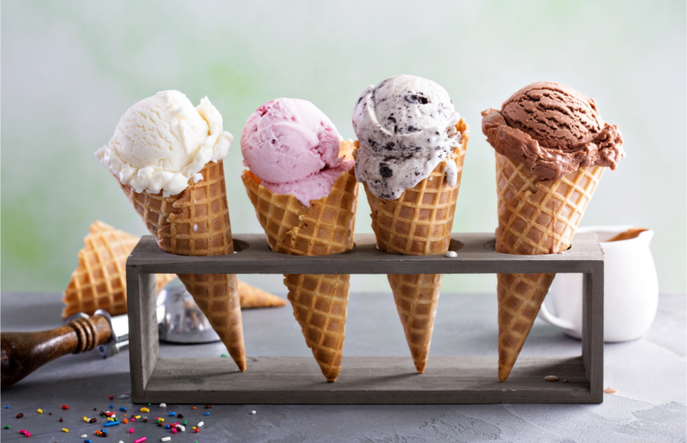 Ice cream cones with a multitude of flavors