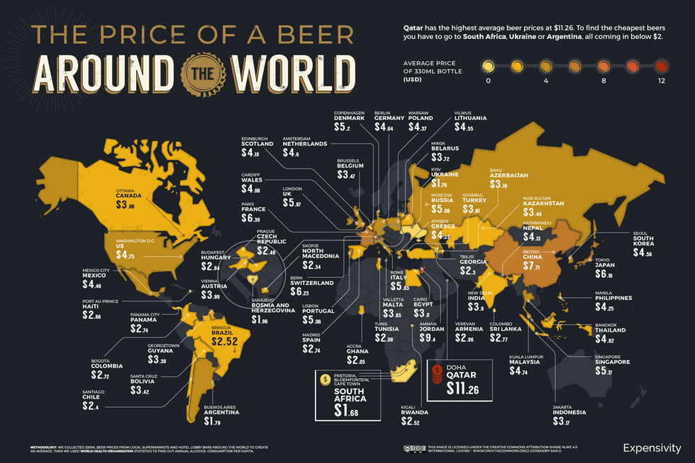 Bar Tab: Map Shows the Cost of Beer Around the World | Frommer's