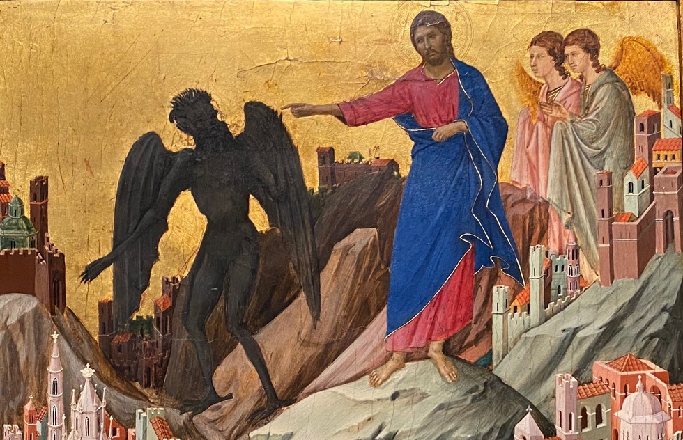 A detail of Duccio di Buoninsegna's The Temptation of Christ on the Mountain