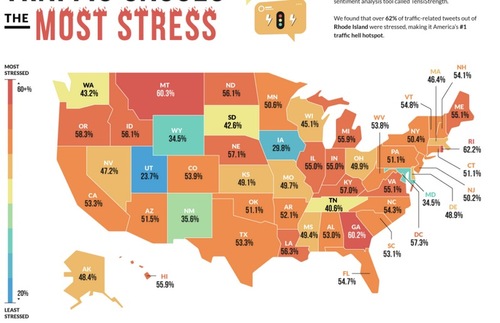Map of USA with Stressful Traffc Highlighted