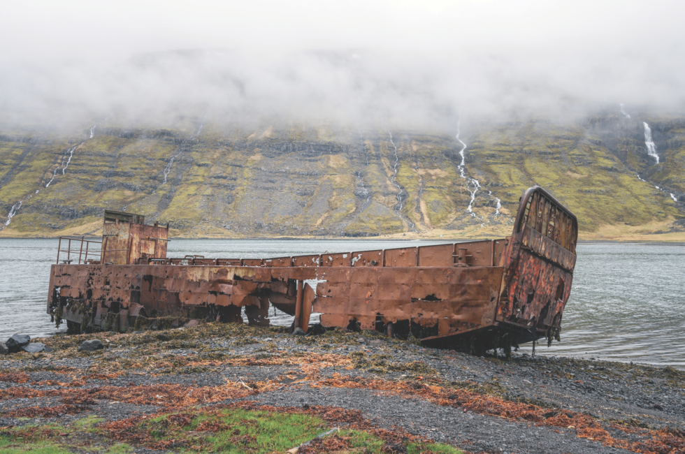WWII-era American landing craft in Mjóifjörður, Iceland