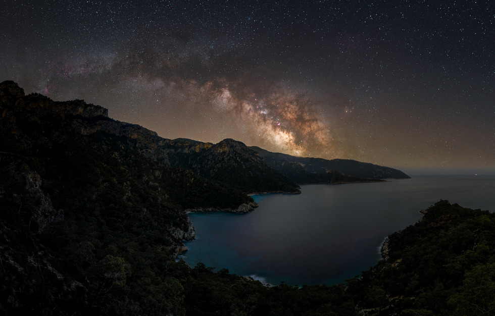 Starry nighttime view of Cennet Bay in southwestern Turkey