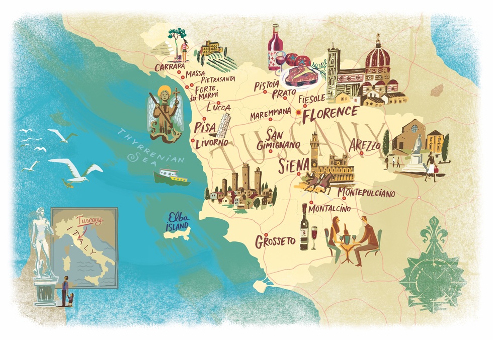 Illustrated map of Tuscany