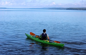 A kayak on a lake in Northern Michigan