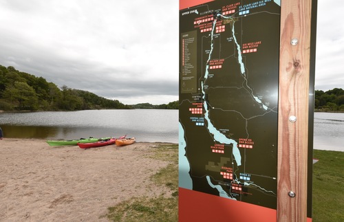 A Paddle Antrim map marks a public access spot in Michigan for kayaking