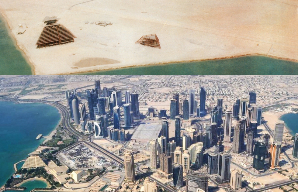 West Bay area in Doha, Qatar, in the late 1970s and the present