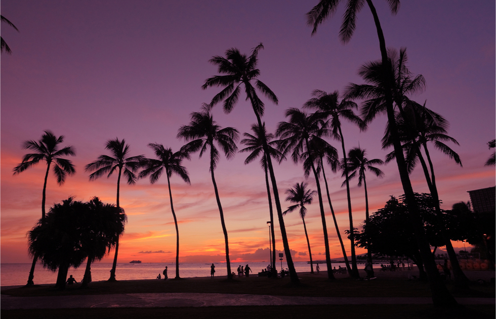 Sunset on the beach in Honolulu