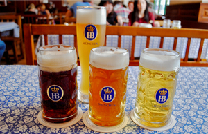 A close-up at the famous Hofbrauhaus beer hall in Munich.