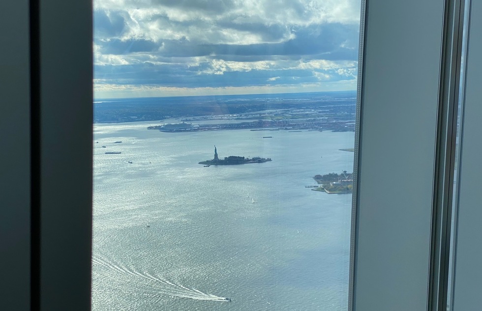 The Statue of Liberty as seen from One World Observatory in New York City