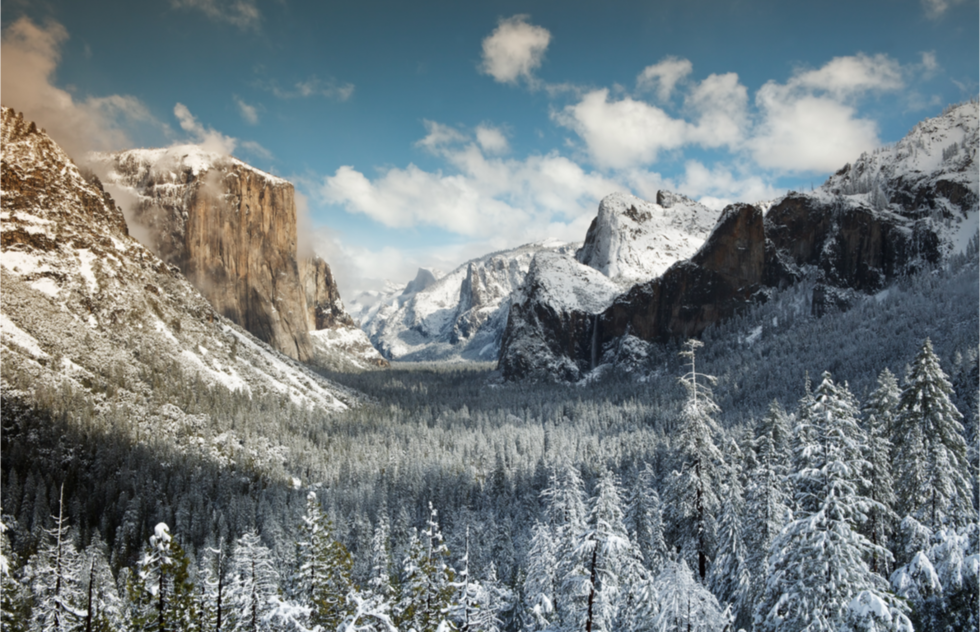 Yosemite Valley in California shrouded in snow