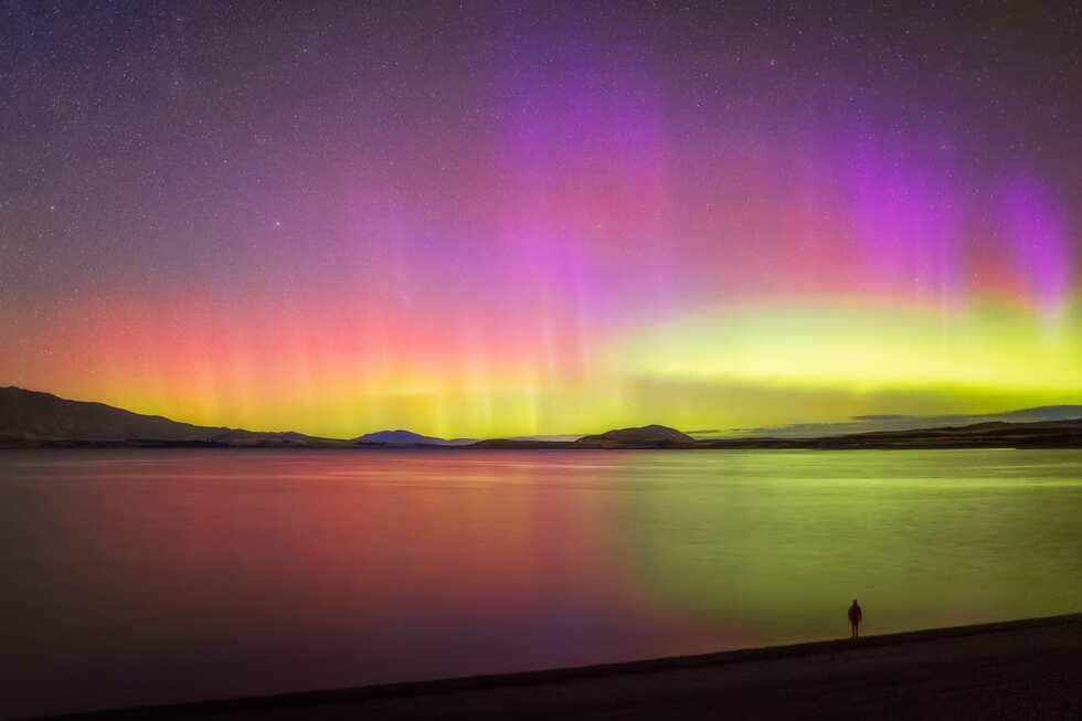 Northern lights over Lake Tekapo, New Zealand