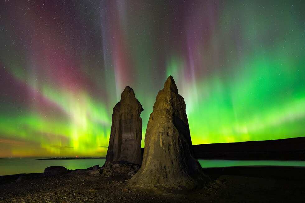 Northern lights near Lake Sakakawea in North Dakota
