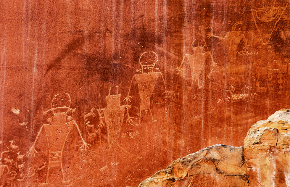 Great National Parks for Spring Vacations: Petroglyphs at Capitol Reef National Park in Utah.