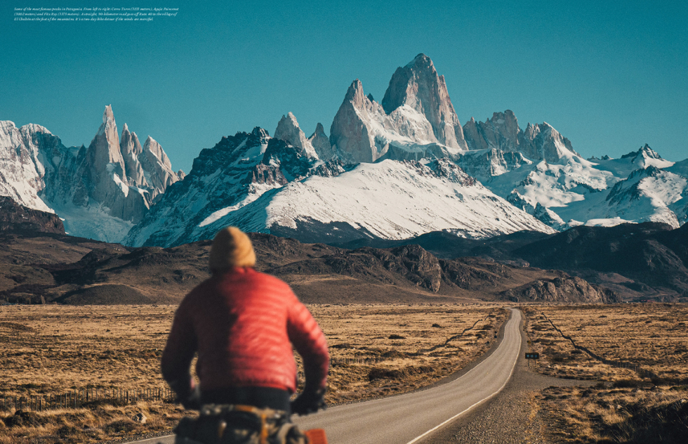Cerro Torre, Aguja Poincenot, and Fitz Roy mountains in Patagonia