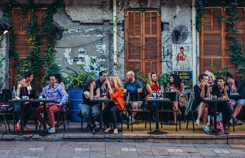 Street seating at a cafe in Tel Aviv