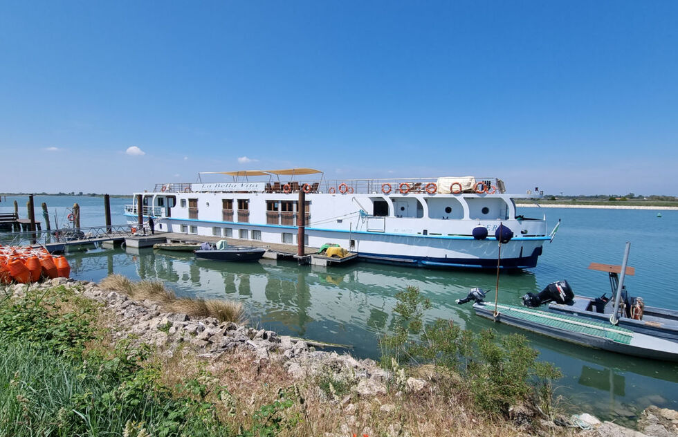 La Bella Vita barge moored near Ferrara, Italy