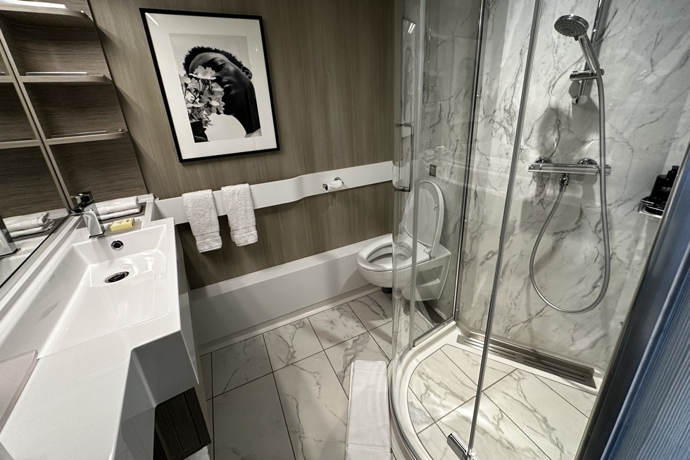 Celebrity Ascent cruise review: oceanview stateroom bathroom image
