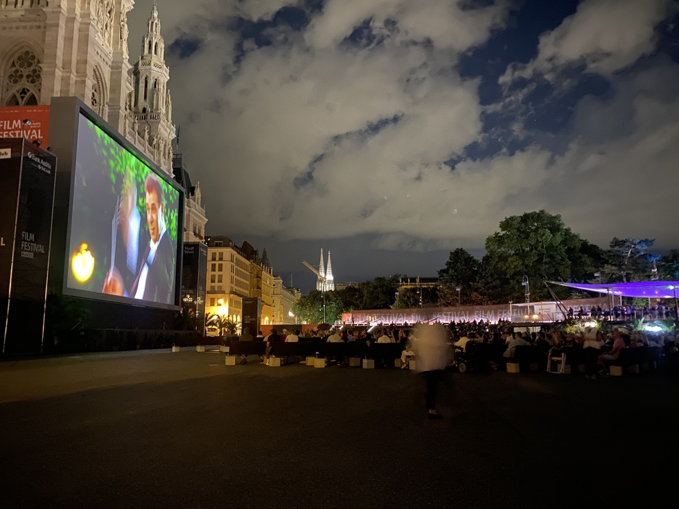 A film of a concert plays in the Rathausplatz in Vienna