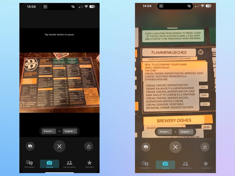 iphone tips for travel: translate menus and signs with the Camera in the iPhone Translate app
