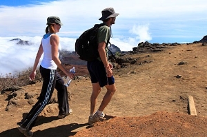 Hikers can climb 11 miles into a dormant volcano on Maui's Sliding Sands Trail in Haleakala National Park.