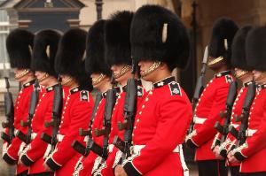 The Changing of the Guard ceremony at Buckingham Palace in London, England.