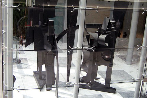 View of Dawn Nevelson's "Dawn Shadows" sculpture in Chicago, IL