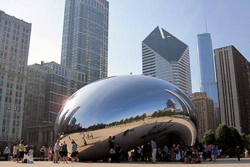 Cloud Gate (nicknamed "the Bean") is the Anish Kapoor sculpture in Chicago's Millennium Park.