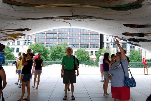 Standing under Chicago's "Bean" sculpture in Millennium Park.