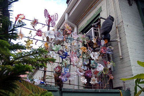 Decorated fence in New Orleans' French Quarter.