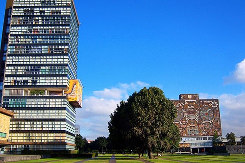 Buildings on the campus of UNAM, the National Autonomous University of Mexico.