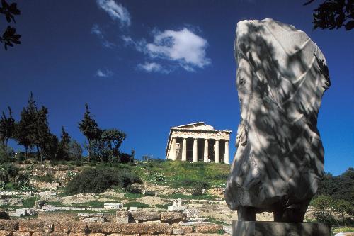 Stone with Agora temple in the background, Athens