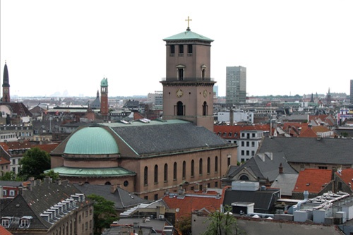 View from Rundetårn, toward the Church of Our Lady, Copenhagen.