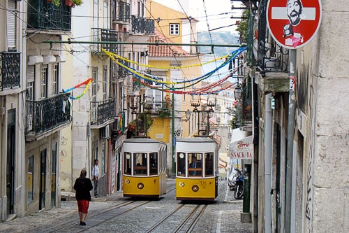 Streetcars in Lisbon, Portugal.