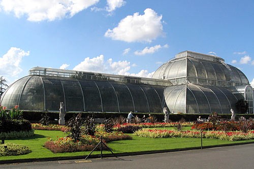 Victorian glasshouse conservatories in the Royal Botanic Gardens, Kew.