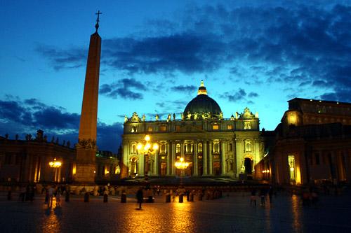 St. Peter's Basilica in Rome at dusk.