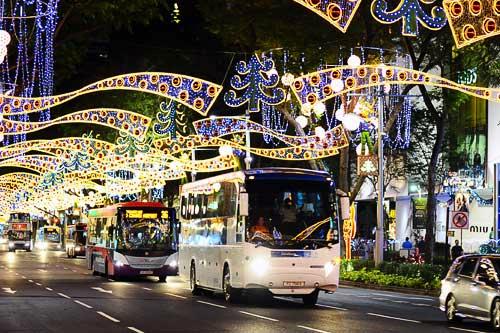 Illuminated holiday decorations cover streets in Singapore. Courtesy Singapore Tourism Board