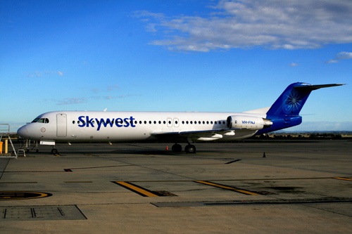 Skywest Airlines at Melbourne Airport, waiting to depart.