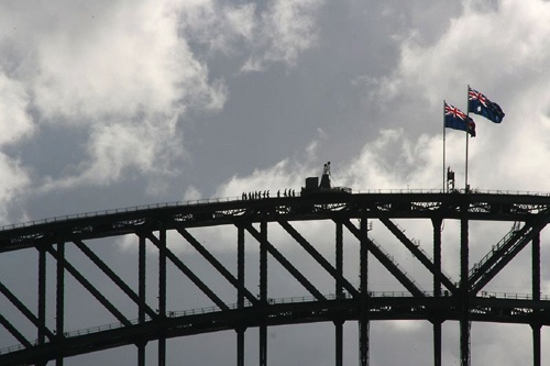 Brave souls atop the Sydney Harbour Bridge, doing the Bridge Climb.