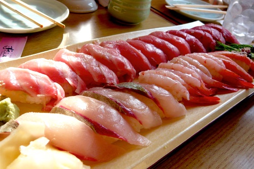 Platter of sushi in Tokyo, Japan.