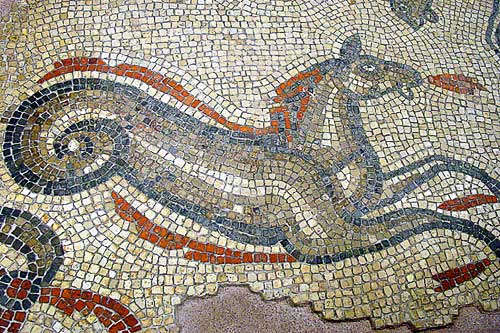 Floor mosaics at the Roman Baths
