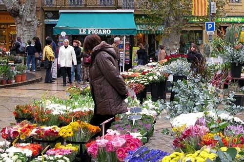 A flower market vendor in the plaza of Aix-en-Provence, France.