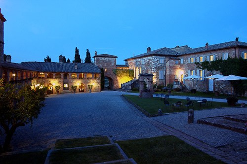 Exterior of the Locanda dell'Amorosa estate, Sinalunga, Italy.