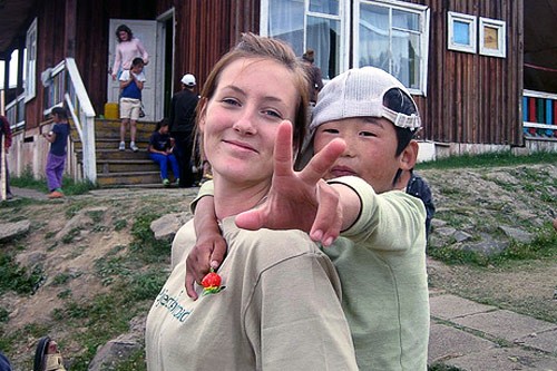 Lending a hand in a Mongolian orphanage.